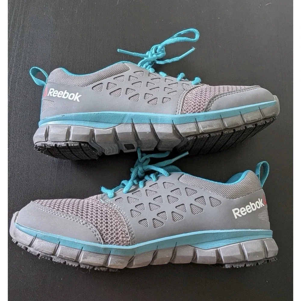 Reebok work sublite cushion comp‎ toe Sneakers Shoes Gray Teal Size 9 Women's